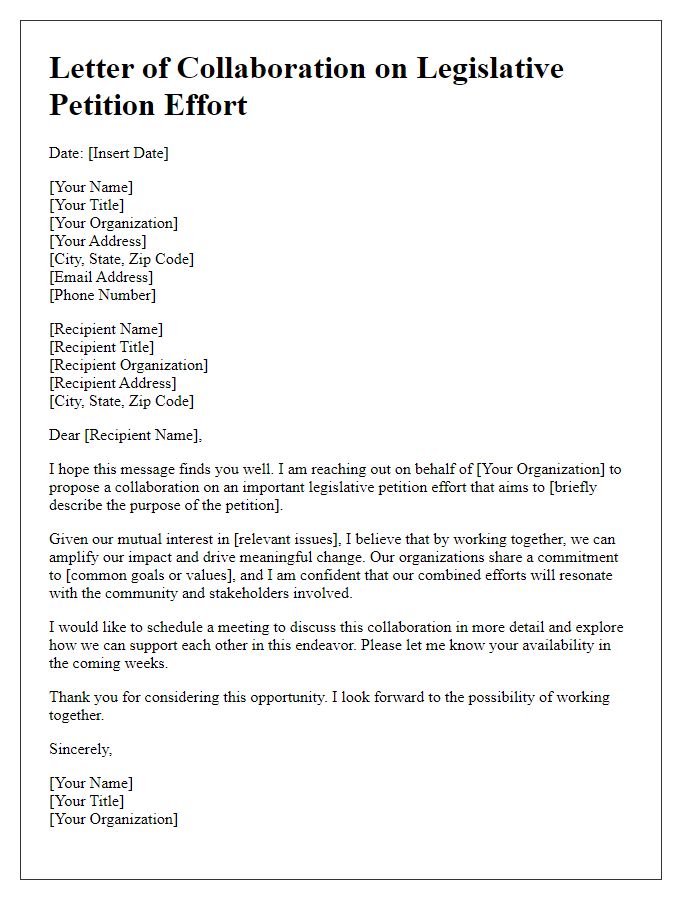 Letter template of collaboration on legislative petition effort