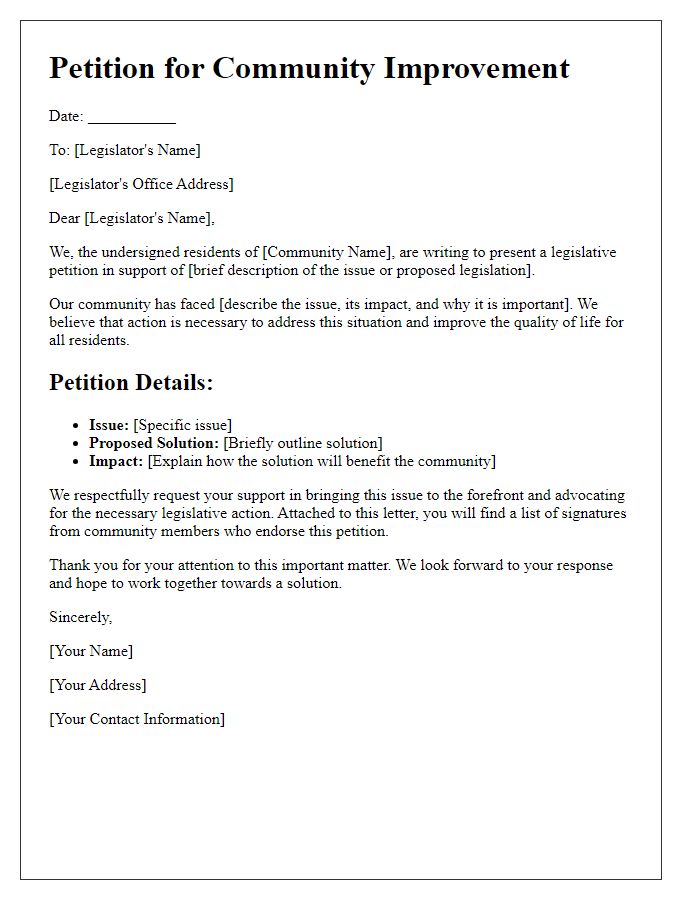 Letter template of community legislative petition presentation