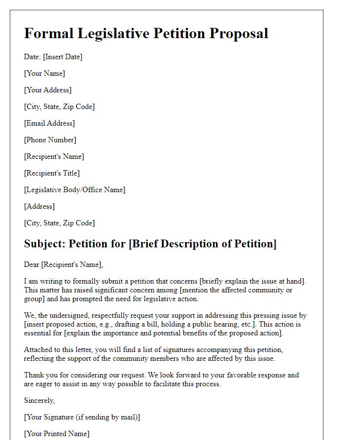 Letter template of formal legislative petition proposal