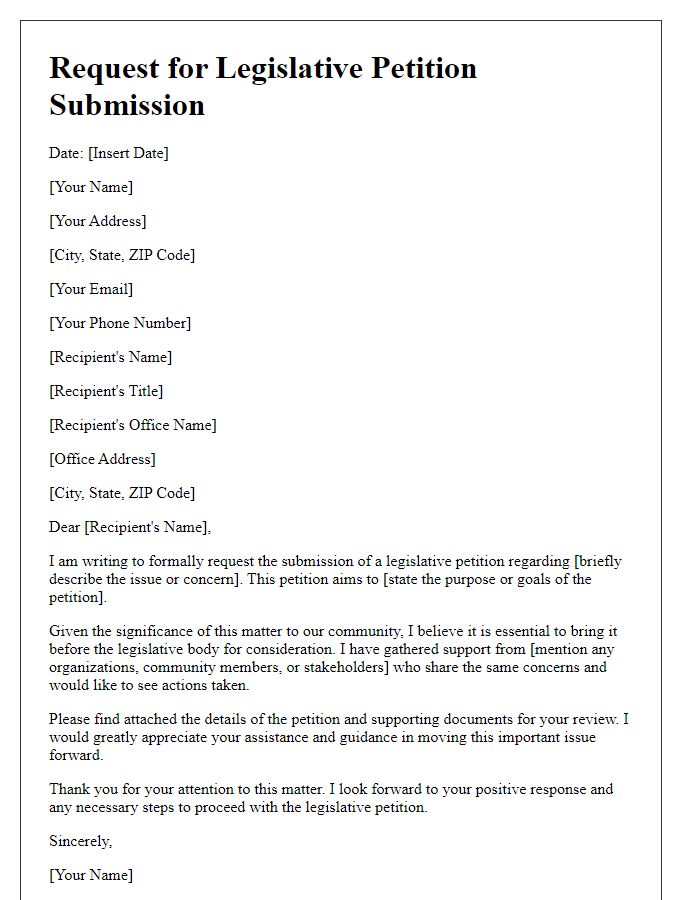 Letter template of request for legislative petition submission