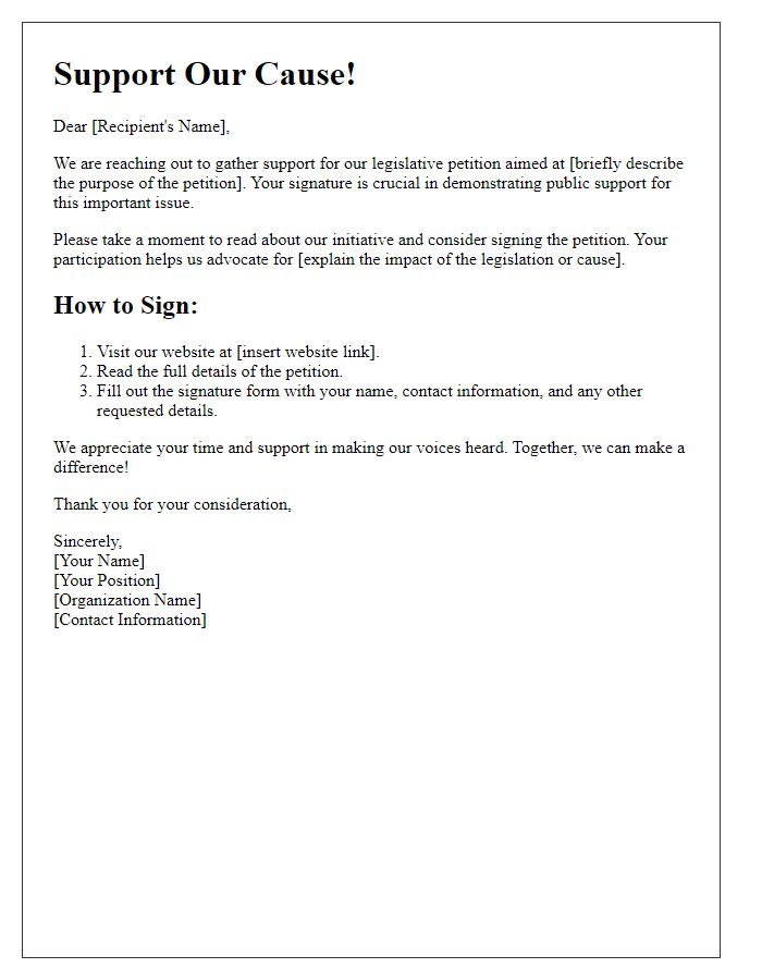 Letter template of signature collection for legislative petition