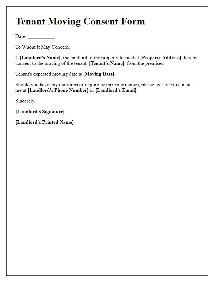 Letter template of tenant moving consent form