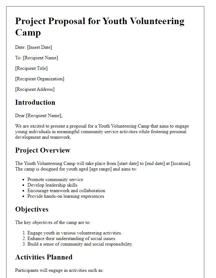 Letter template of project proposal for youth volunteering camp