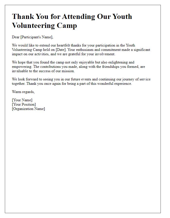 Letter template of thank you for attending youth volunteering camp