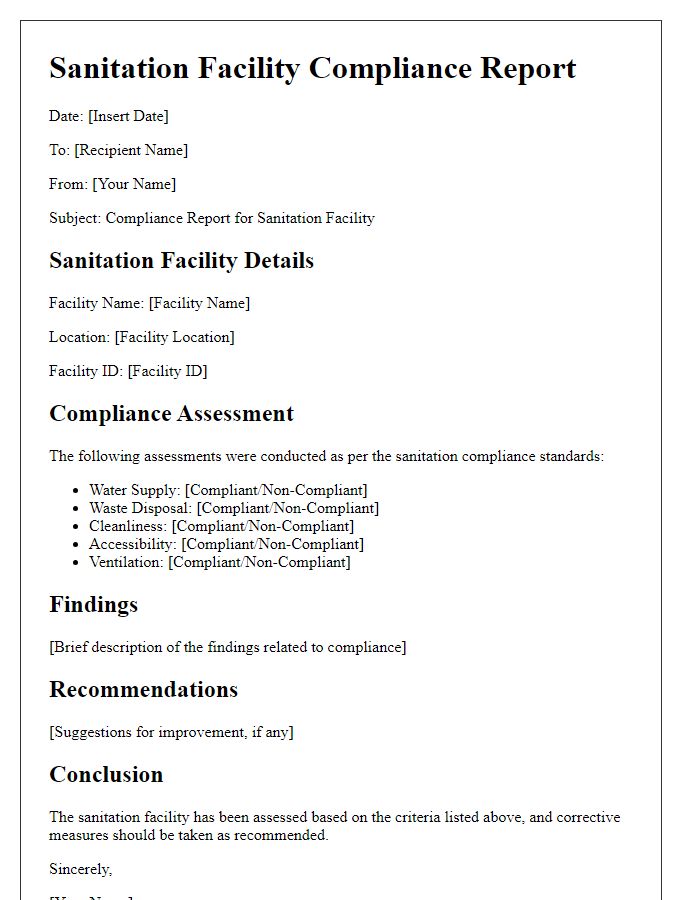 Letter template of sanitation facility compliance report