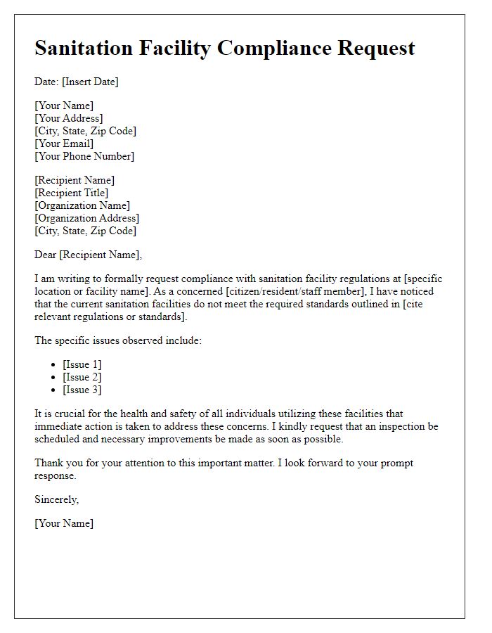 Letter template of sanitation facility compliance request