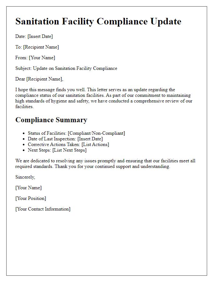 Letter template of sanitation facility compliance update