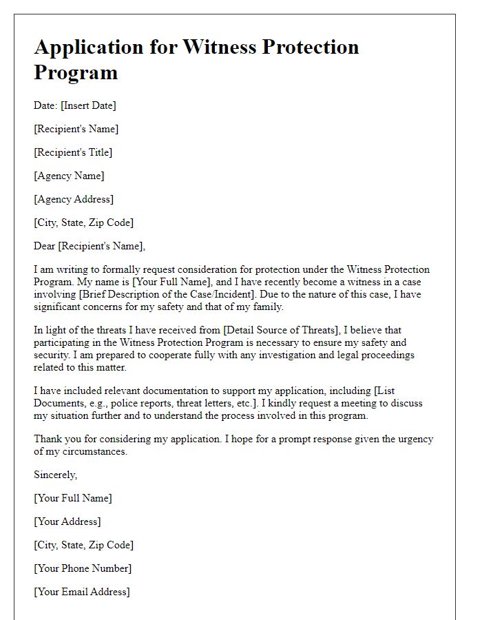 Letter template of application for witness protection program