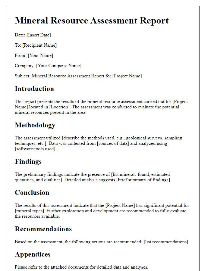 Letter template of mineral resource assessment report