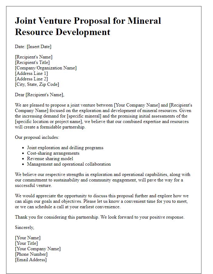 Letter template of mineral resource joint venture proposal