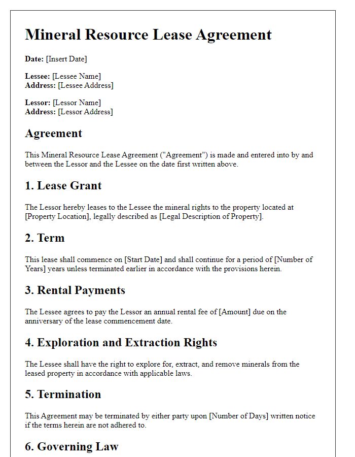 Letter template of mineral resource lease agreement