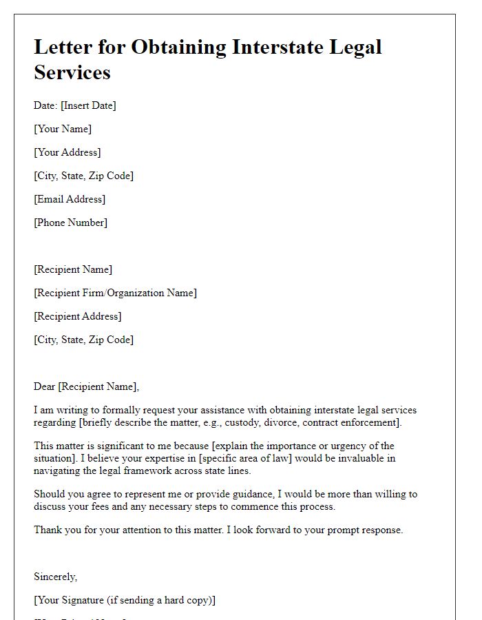 Letter template of obtaining interstate legal services