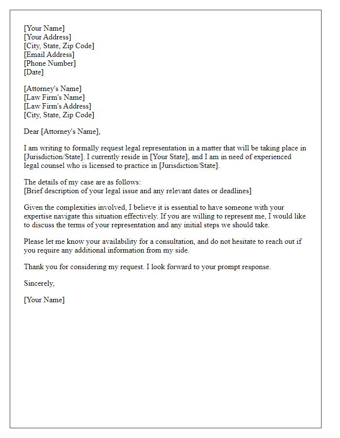 Letter template of out-of-state legal representation request