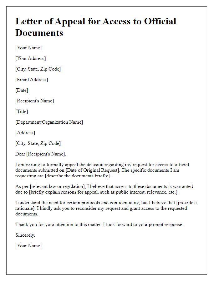 Letter template of appeal for access to official documents
