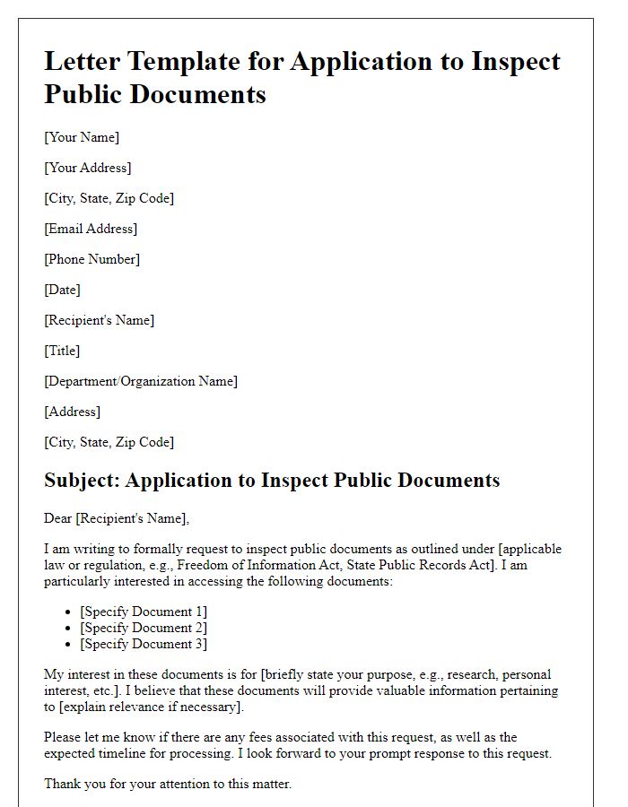 Letter template of application to inspect public documents