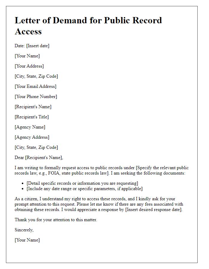 Letter template of demand for public record access