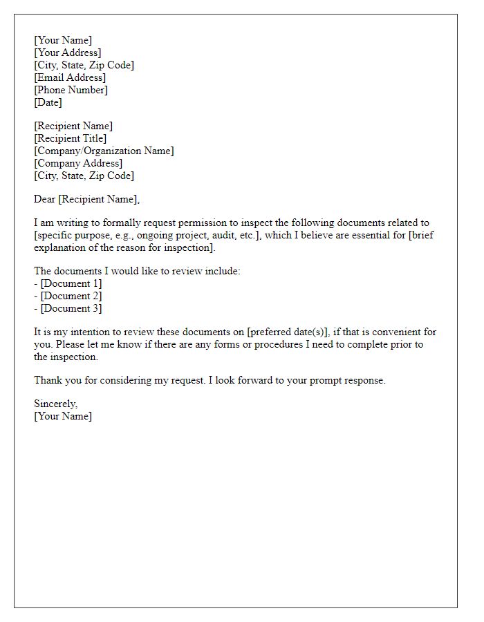 Letter template of formal request for document inspection