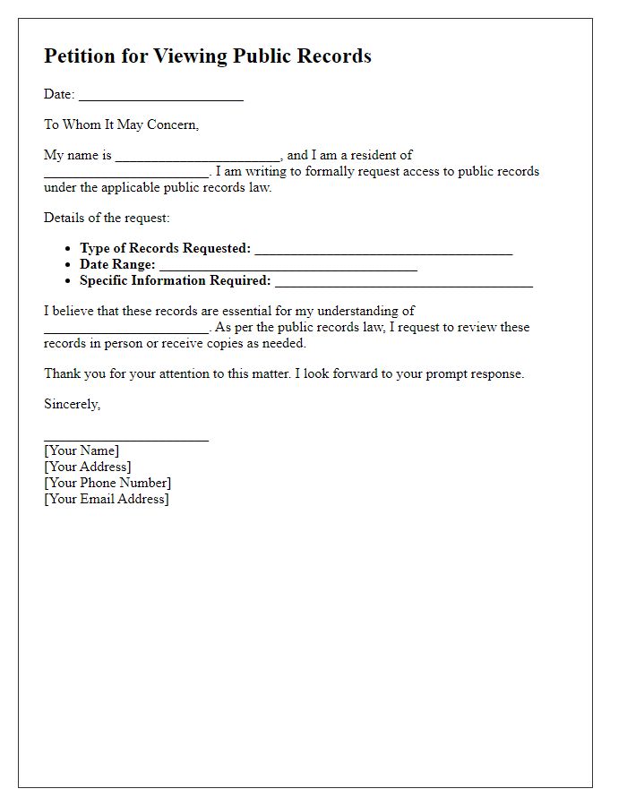 Letter template of petition for viewing public records