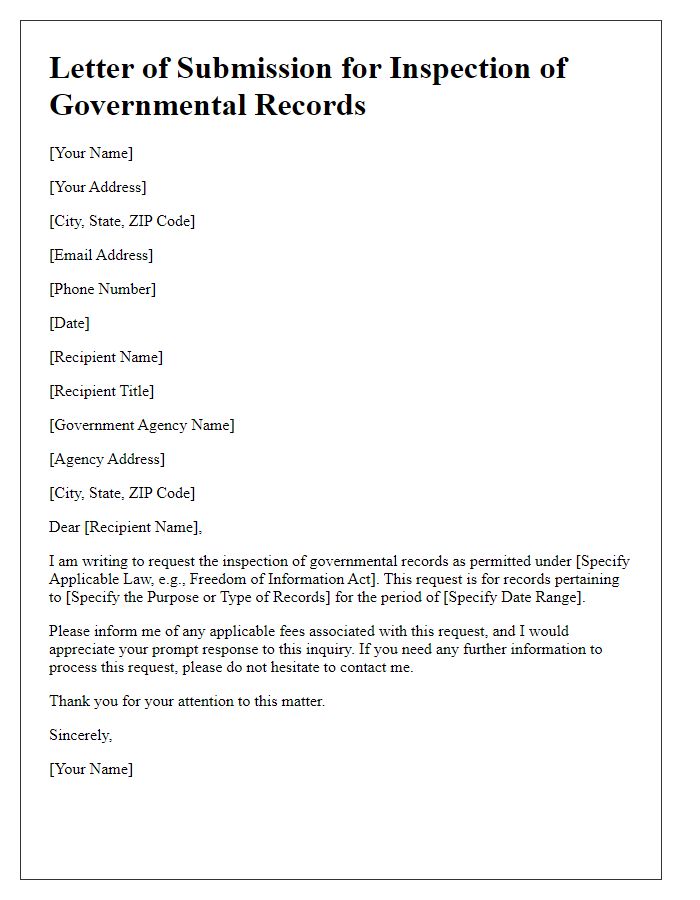 Letter template of submission for inspection of governmental records