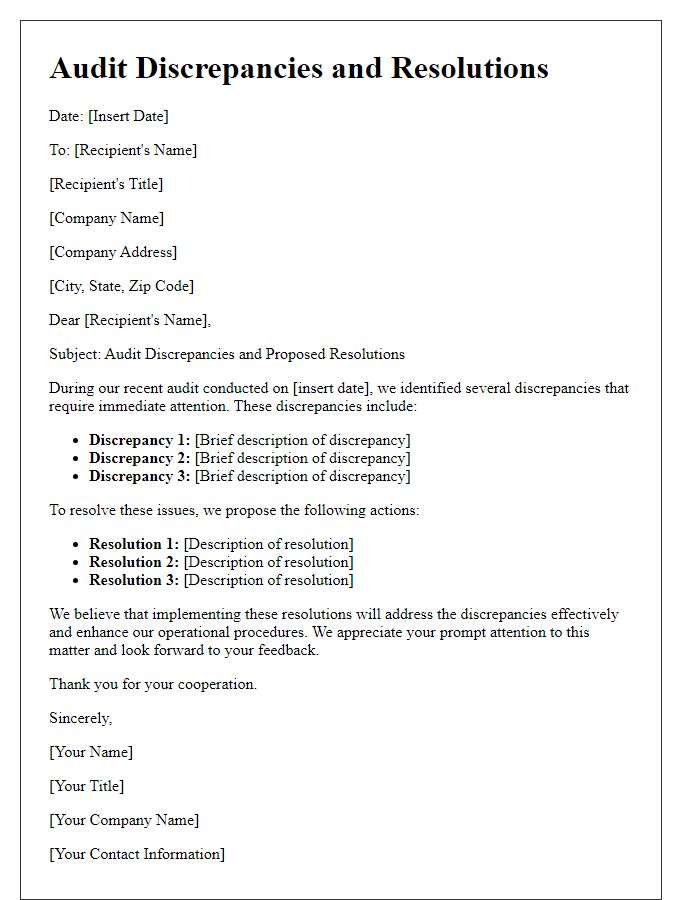 Letter template of audit discrepancies and resolutions