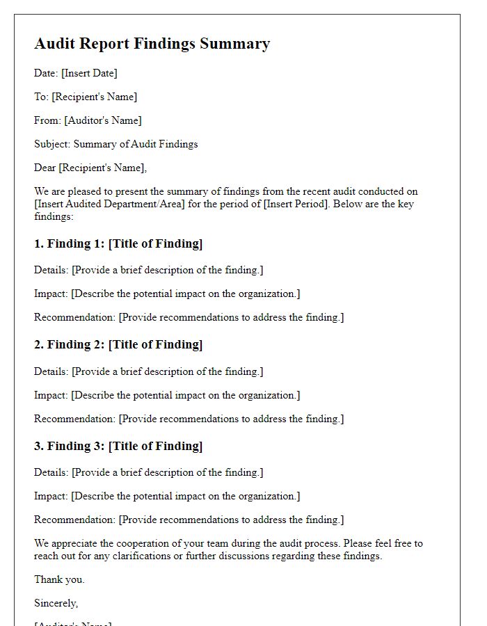 Letter template of audit report findings summary