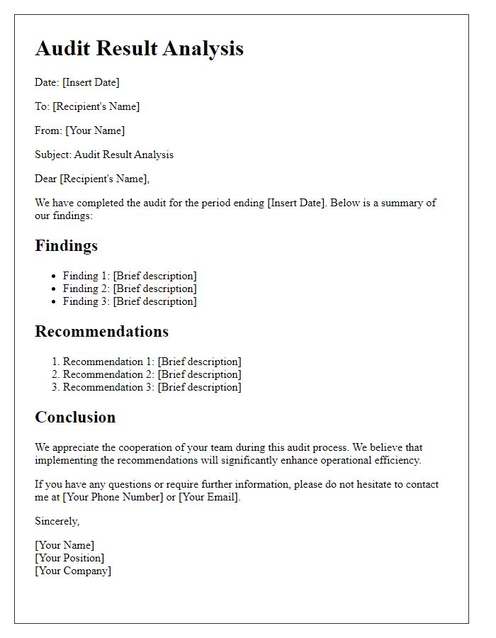 Letter template of audit result analysis