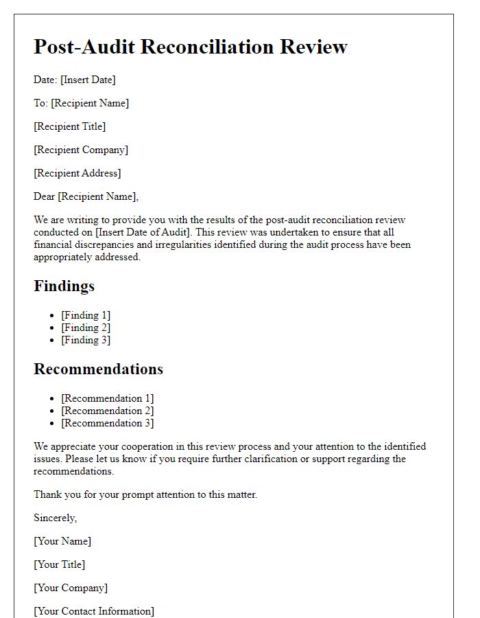 Letter template of post-audit reconciliation review