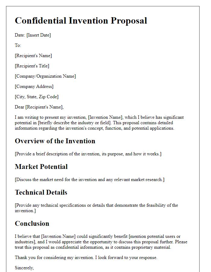 Letter template of confidential invention proposal