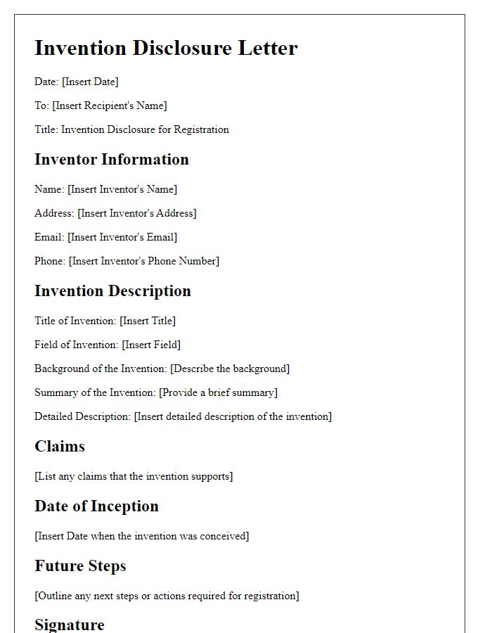 Letter template of invention documentation for registration