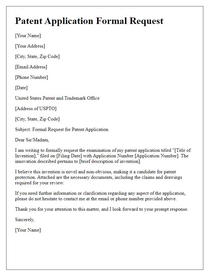 Letter template of patent application formal request