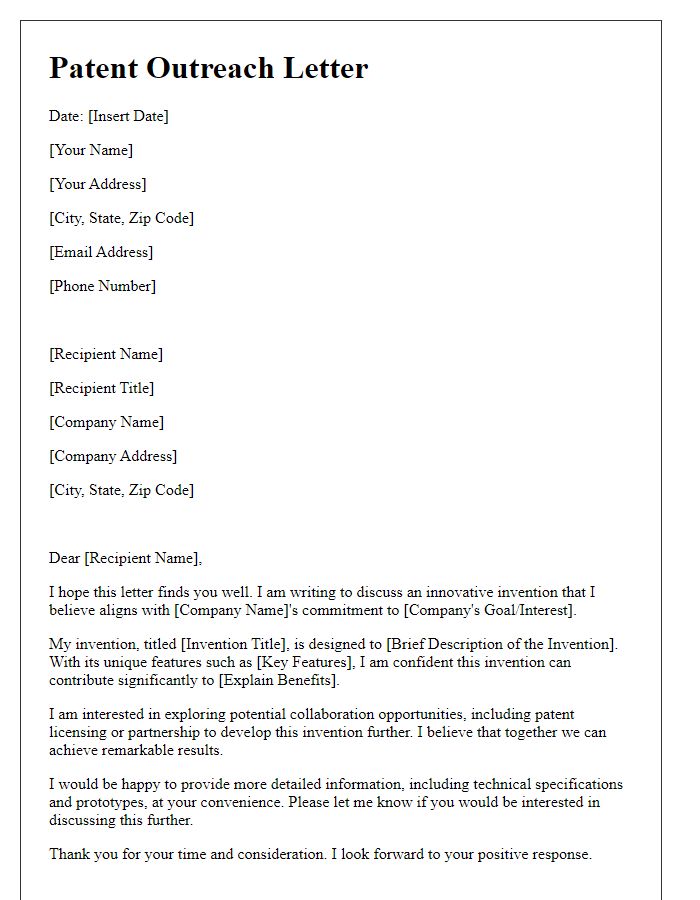 Letter template of patent outreach for invention