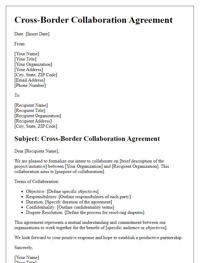 Letter template of cross-border collaboration agreement