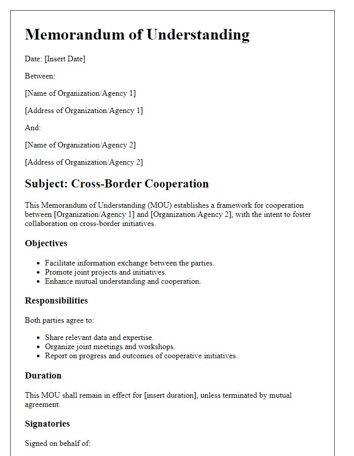 Letter template of cross-border cooperation memorandum