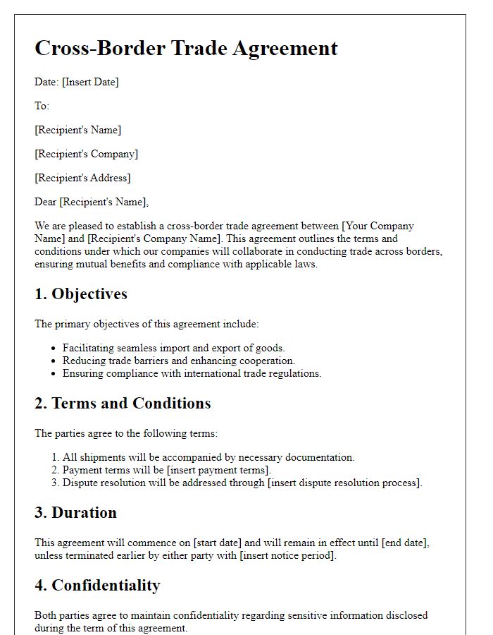 Letter template of cross-border trade agreement