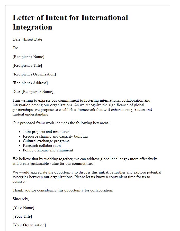 Letter template of international integration framework