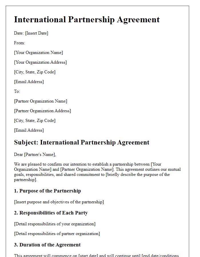 Letter template of international partnership agreement