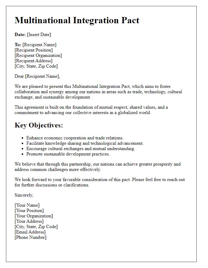 Letter template of multinational integration pact