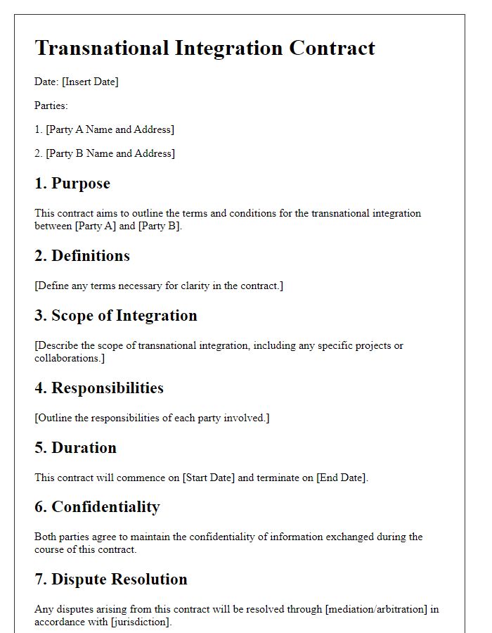 Letter template of transnational integration contract