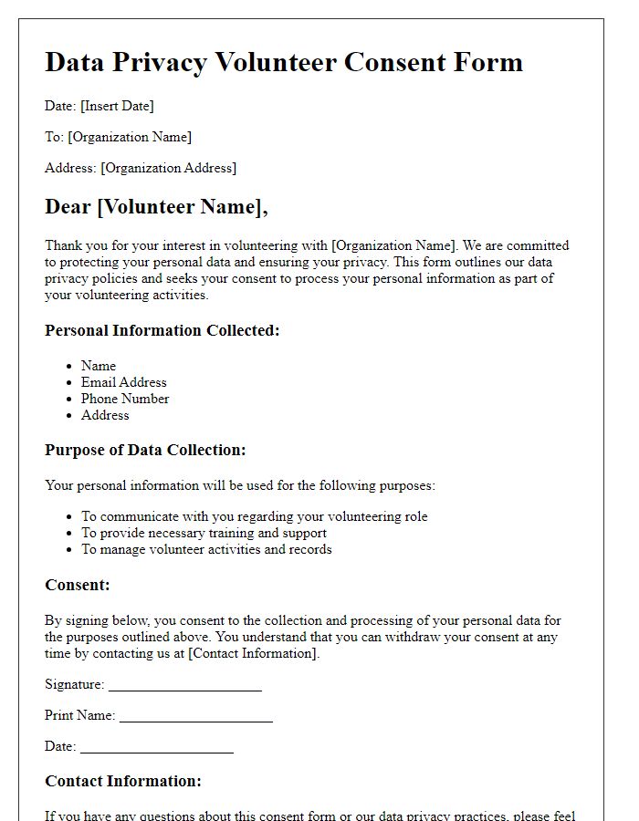 Letter template of Data Privacy Volunteer Consent Form