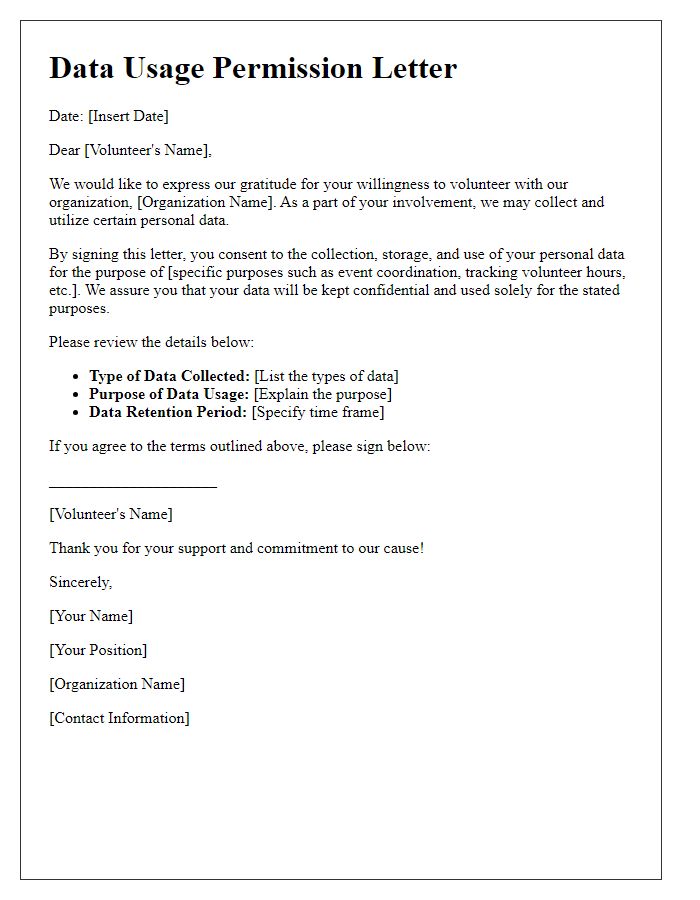 Letter template of Data Usage Permission for Volunteers