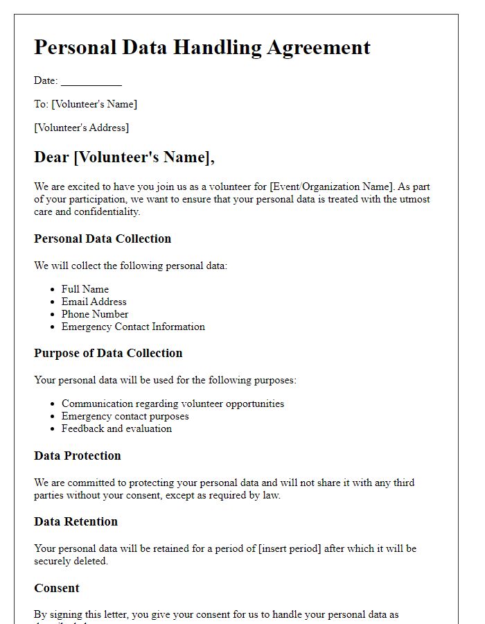 Letter template of Personal Data Handling for Volunteer Participation