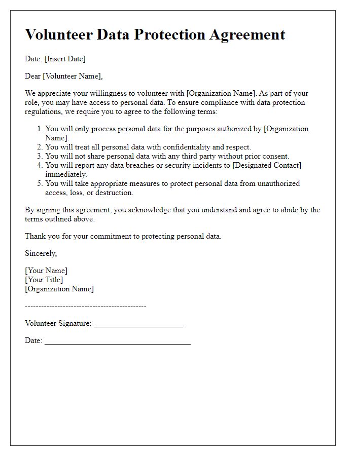 Letter template of Volunteer Data Protection Agreement