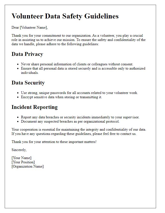 Letter template of Volunteer Data Safety Guidelines