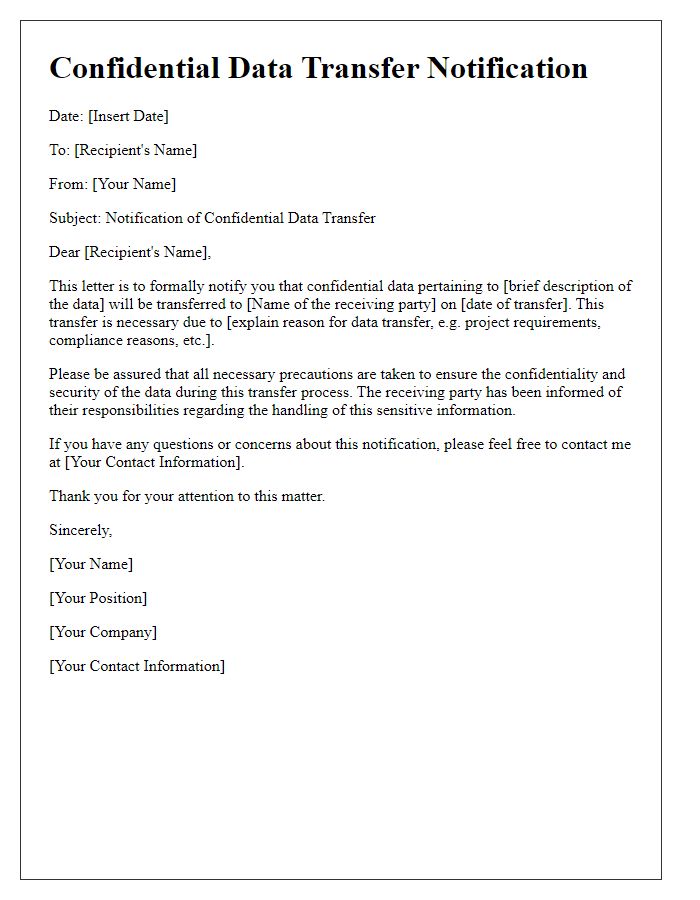 Letter template of Confidential Data Transfer Notification