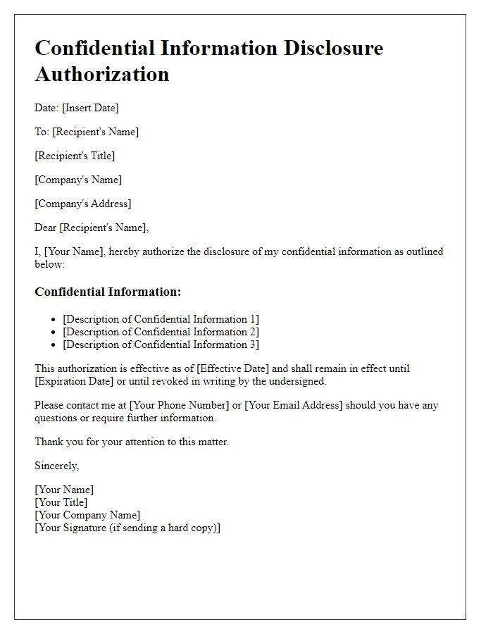 Letter template of Confidential Information Disclosure Authorization