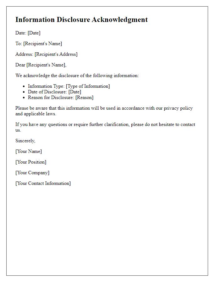 Letter template of Information Disclosure Acknowledgment