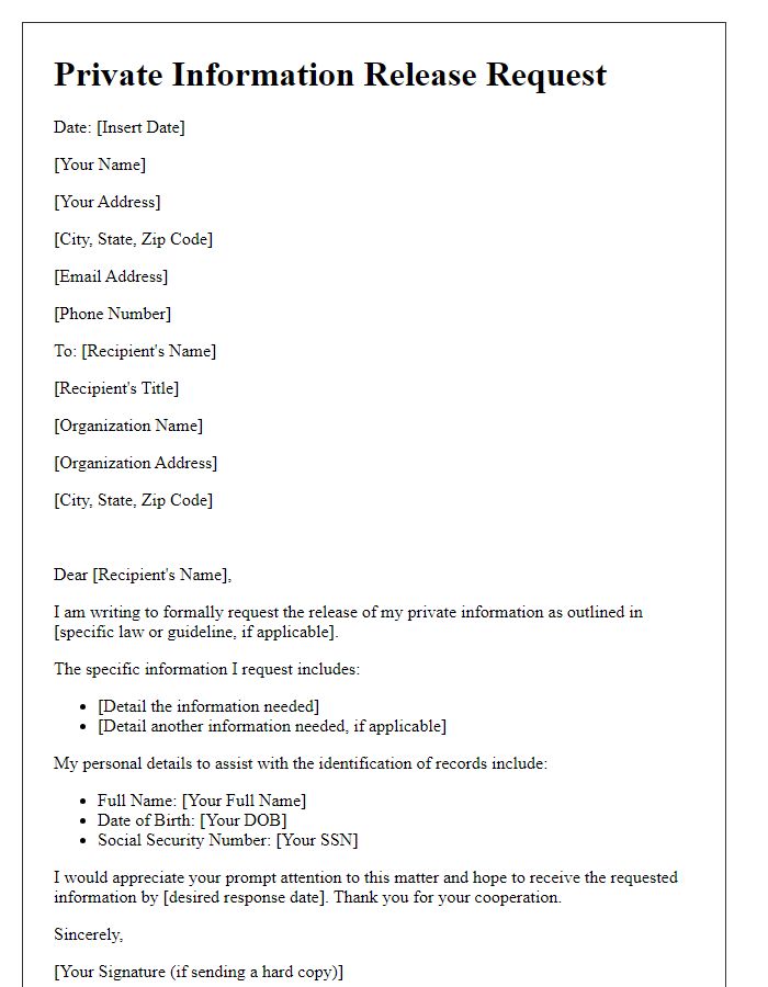 Letter template of Private Information Release Request