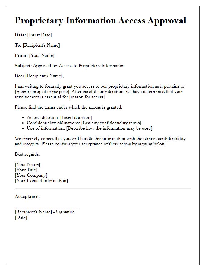 Letter template of Proprietary Information Access Approval