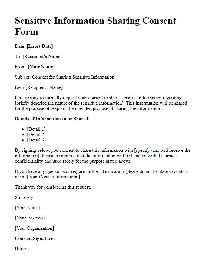 Letter template of Sensitive Information Sharing Consent