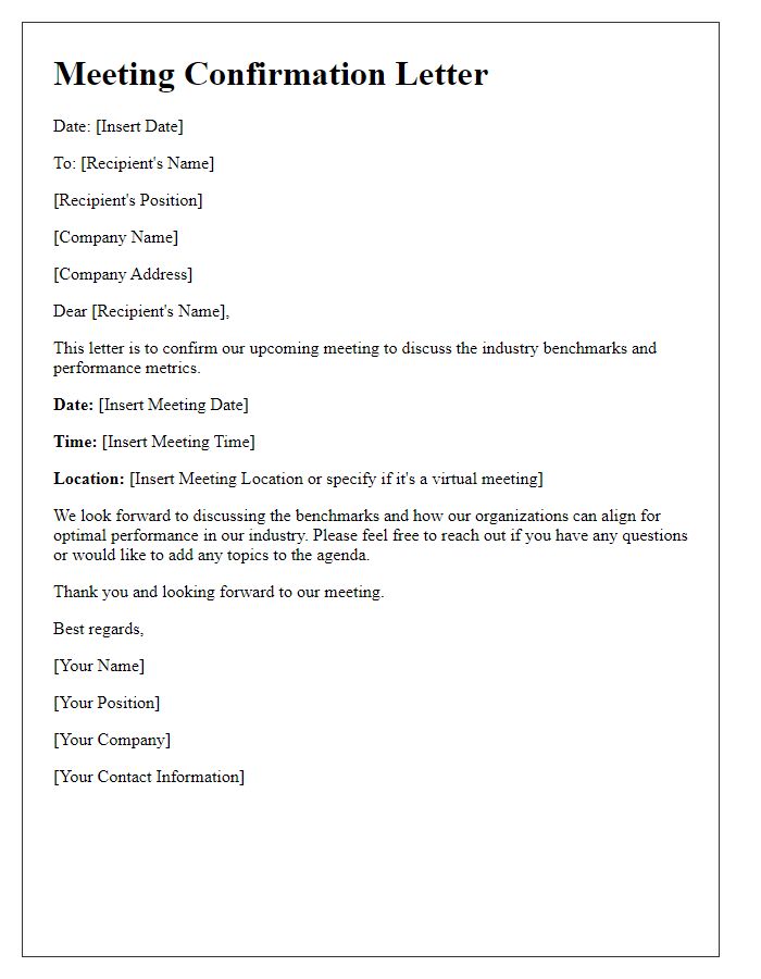 Letter template of confirmation for meeting industry benchmarks